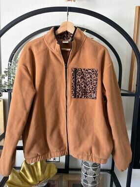 Vans Quinn Polar Fleece Jacket Womens S Toffee Leopard Full Zip Sherpa Pocket